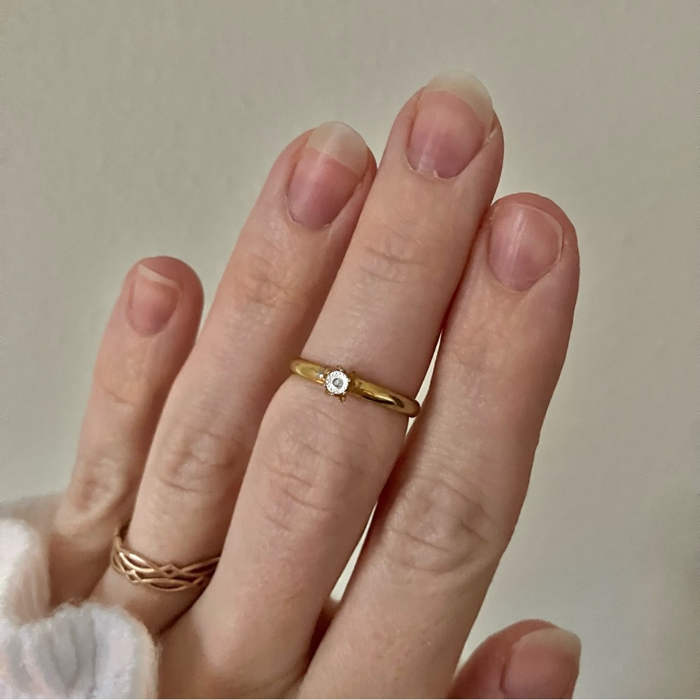 Gold Solitaire Adjustable Femme Fashion Ring “Lenora” Petite Elegant Simple